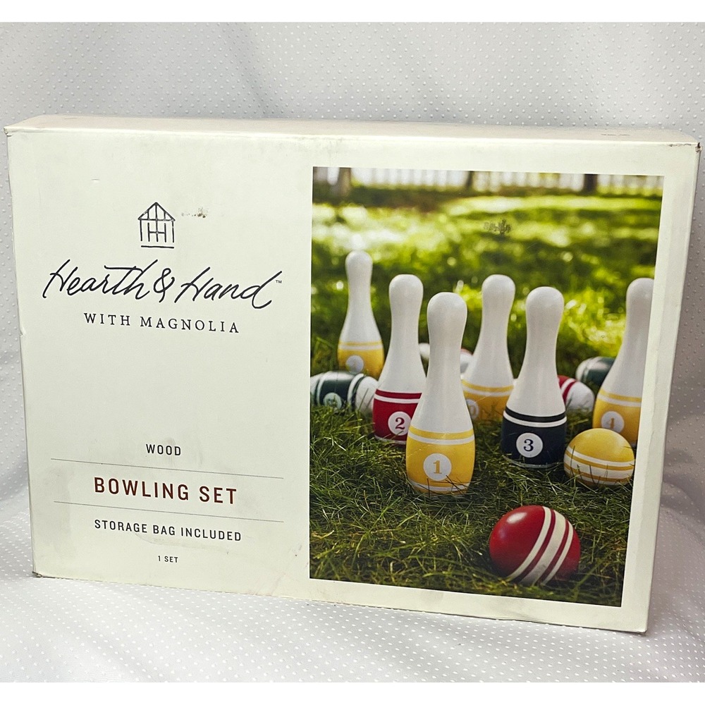 Hearth & Hand with Magnolia Wooden Bowling Set 10 Pins 2 Balls w/ Bag